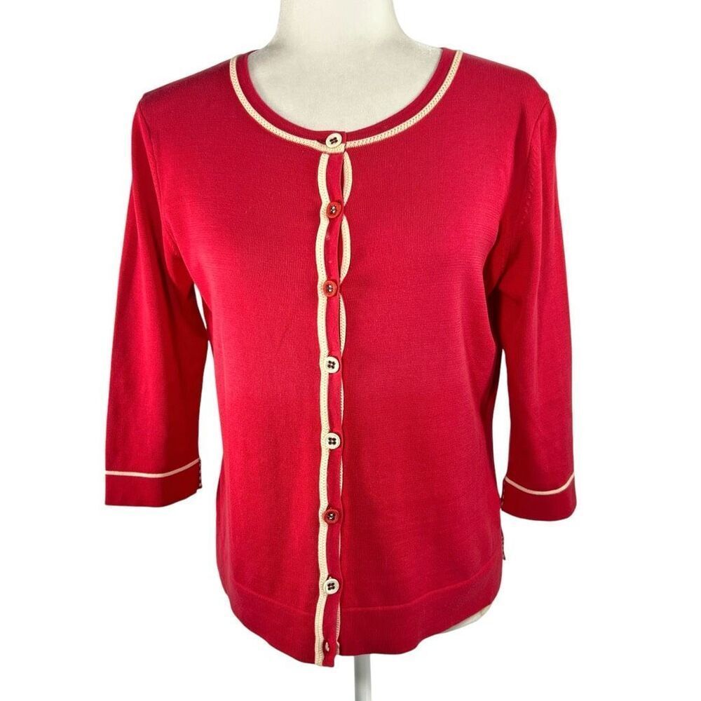 Lanvin Silk Blend Red Cardigan Sweater Sz 6-8 Button Up 3/4 Sleeve Size 38 FR